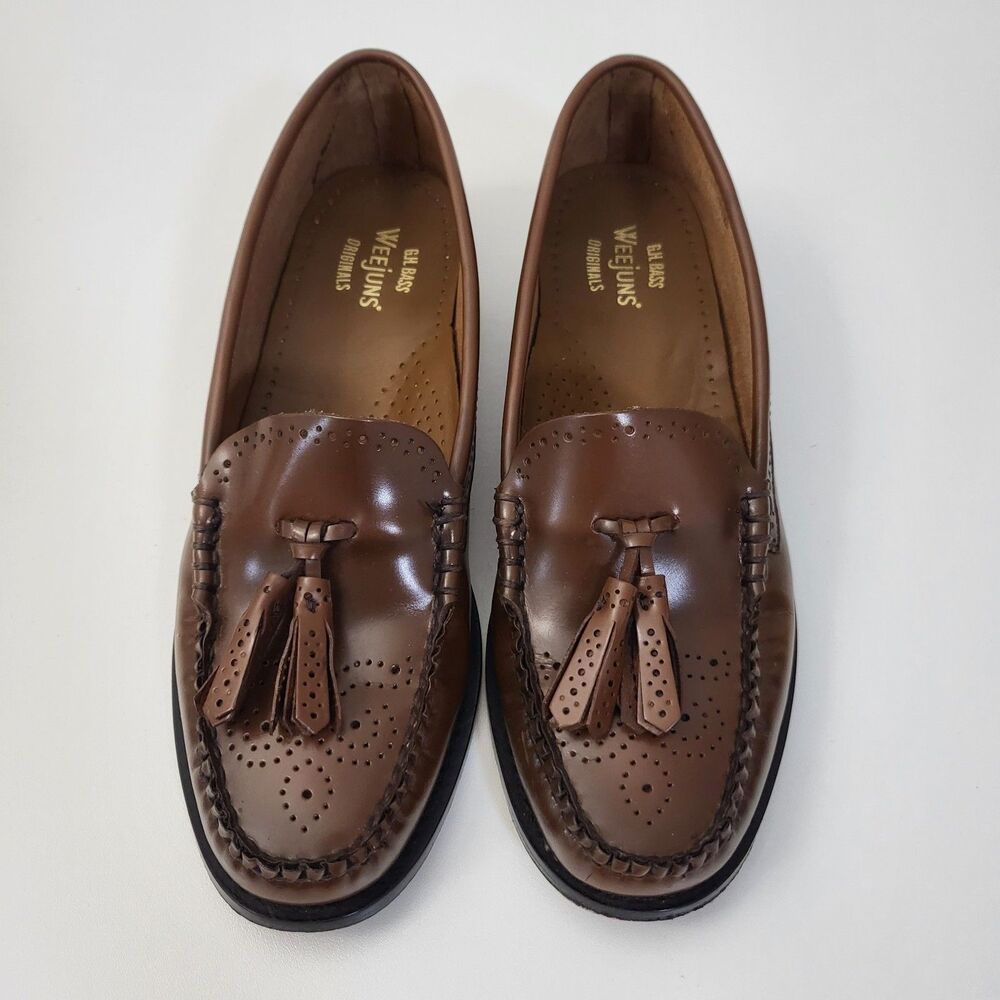 GH BASS & CO Weejuns Estelle Loafers Womens 7.5 Brown Leather Tassle Preppy - Picture 2 of 11